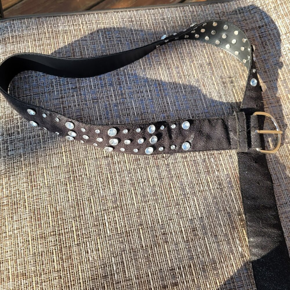 Women/Junior black belt with clear/white rhinestones